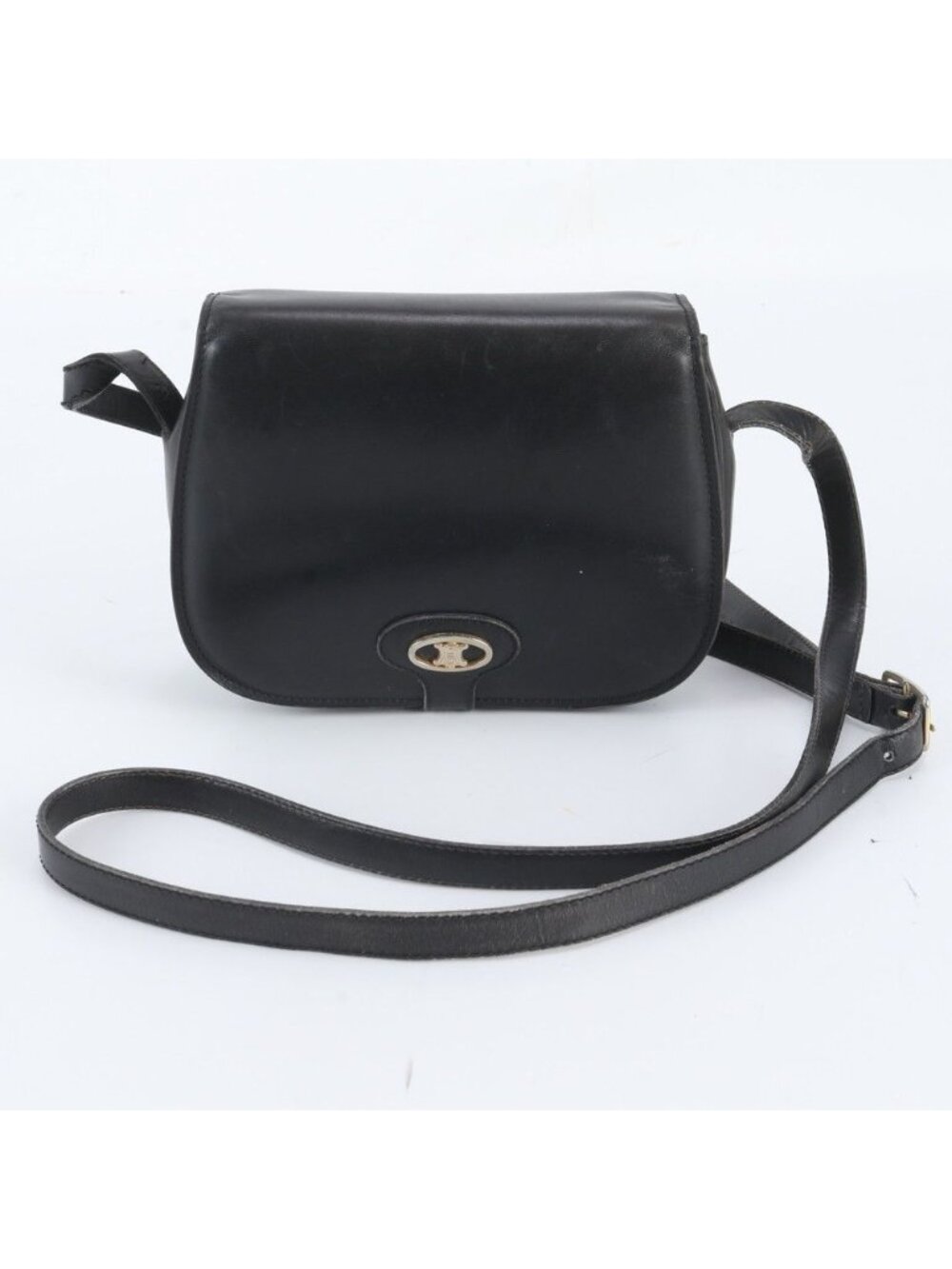 Celine Triomphe Leather Shoulder Bag Crossbody Black